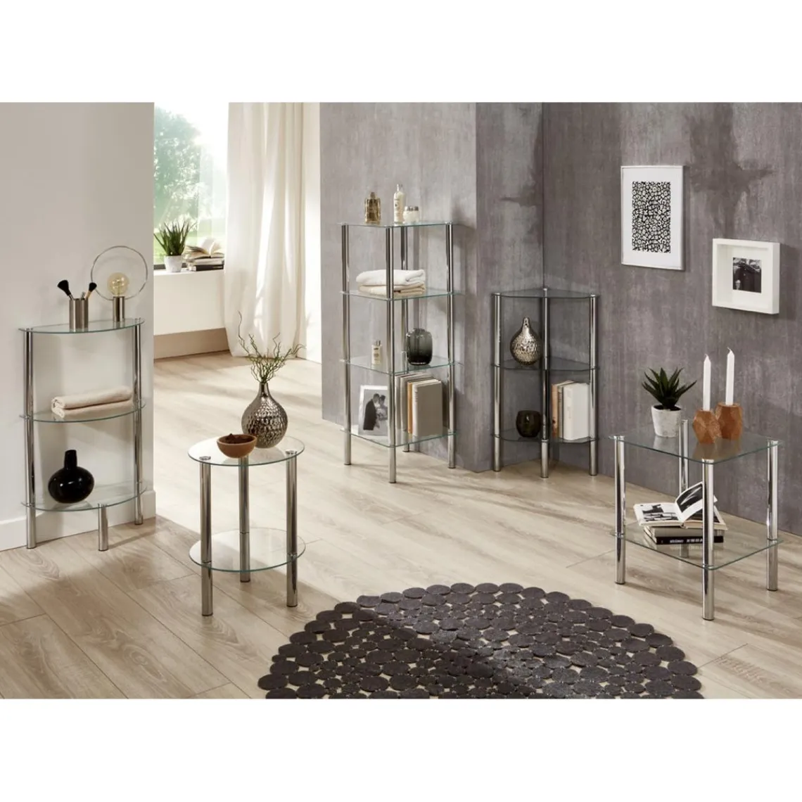 3S. x Home Table d'appoint ronde plateau en verre transparent Best