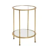 3S. x Home Table d'appoint ronde Tube d'acier laqué or avec plateau du dessous en miroir et plateau du dessus en verre trempé transparent Online