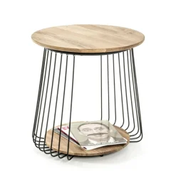 3S. x Home table d'appoint structure en tube d'acier laqué noir,