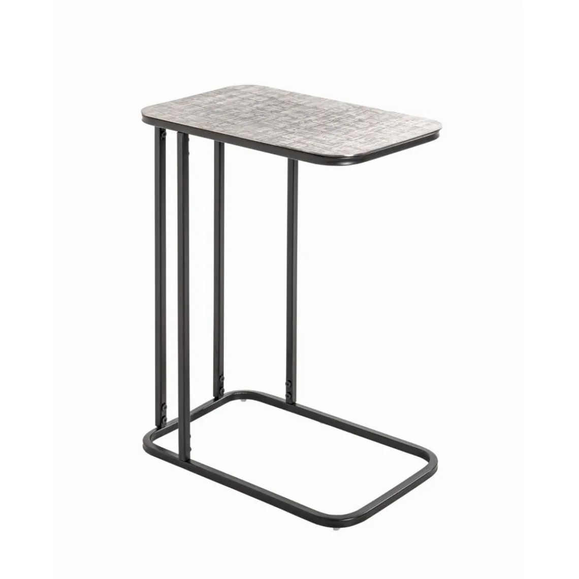 3S. x Home Table d'appointe en tube d'acier laqué noir, plateau en structure aluminium argenté