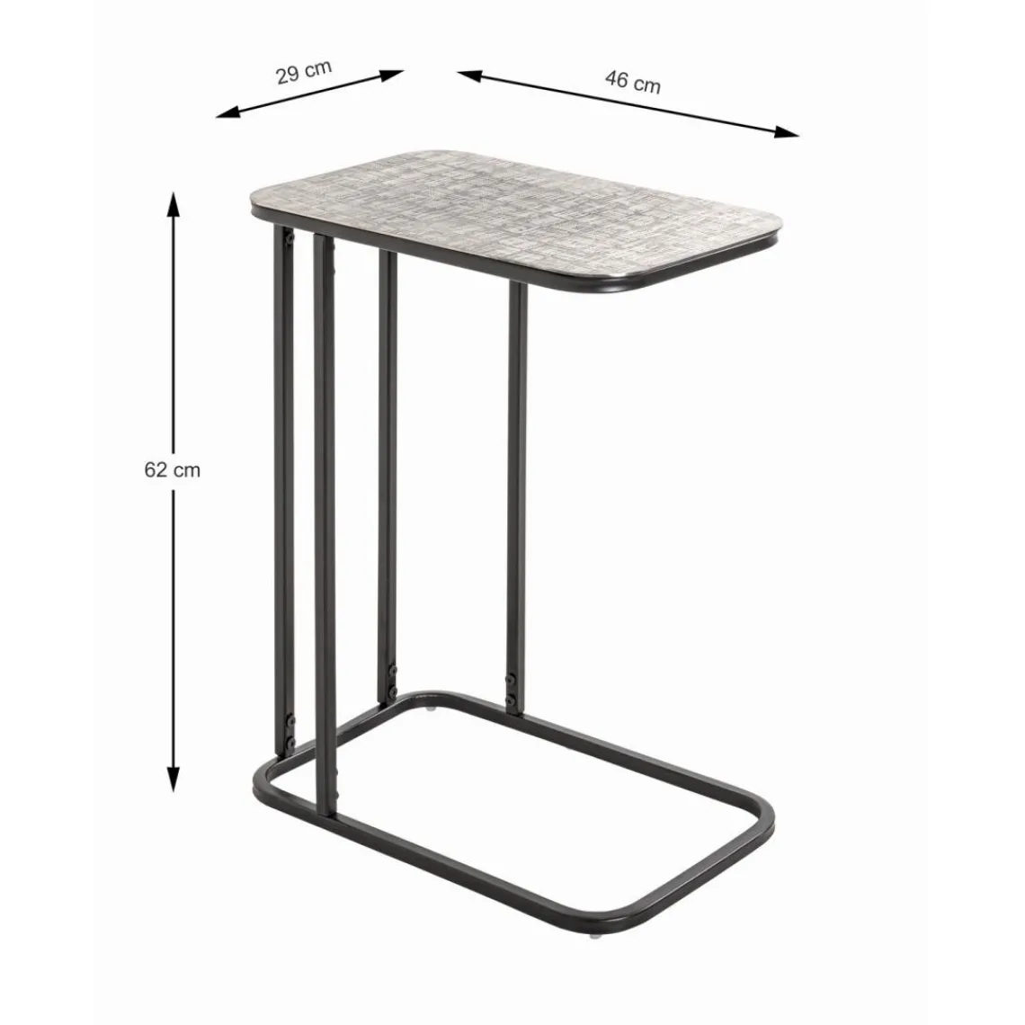 3S. x Home Table d'appointe en tube d'acier laqué noir, plateau en structure aluminium argenté