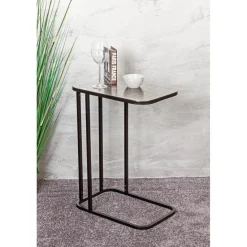 3S. x Home Table d'appointe en tube d'acier laqué noir, plateau en structure aluminium argenté