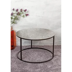 3S. x Home Table d'appointe plateau en structure aluminium argenté en tube d'acier laqué noir New