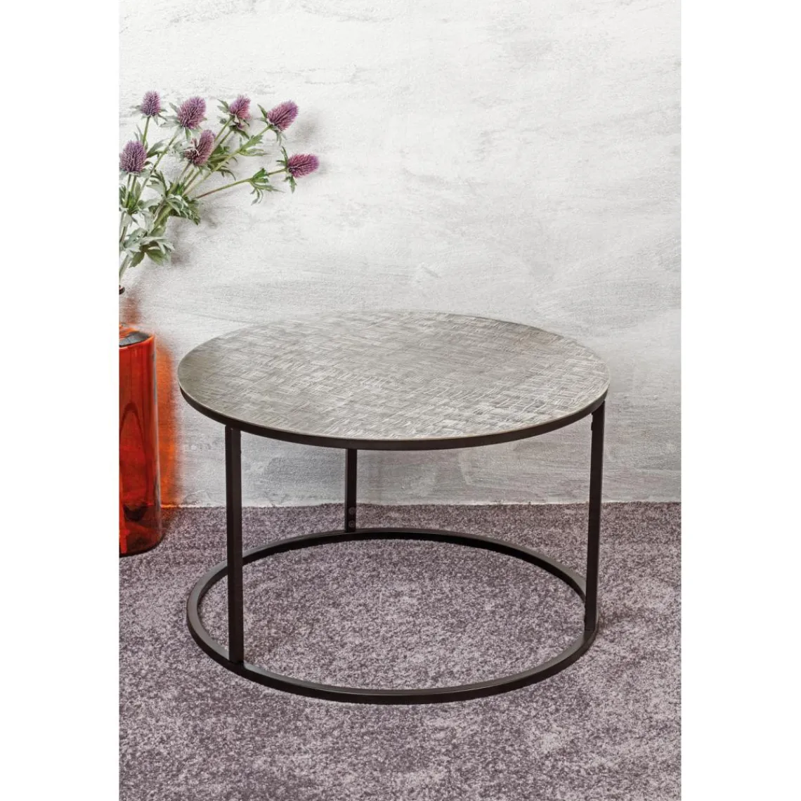 3S. x Home Table d'appointe plateau en structure aluminium argenté en tube d'acier laqué noir New