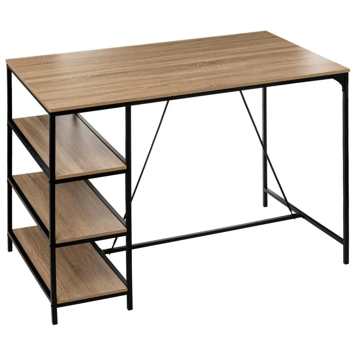 3S. x Home Table de bar avec 3 étagères effet chêne naturel Online