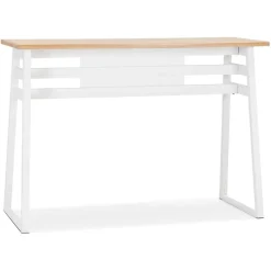 ALTEREGO Table de bar haute 'NIKI' en bois finition naturelle et pied en métal blanc Online