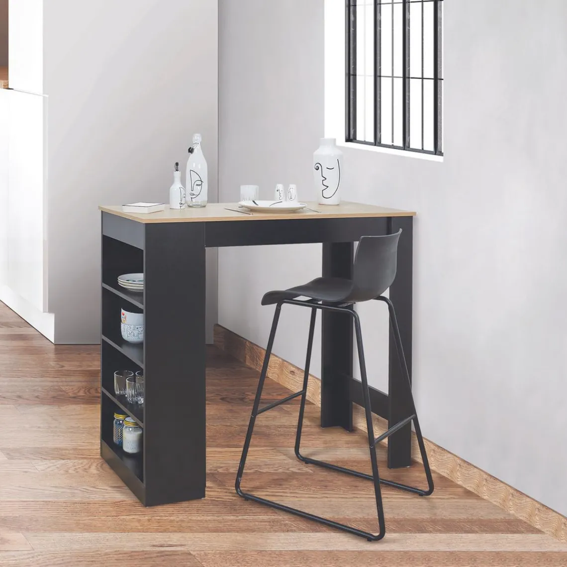 3S. x Home Table De Bar Mange Debout Avec Étagères Cheers Discount