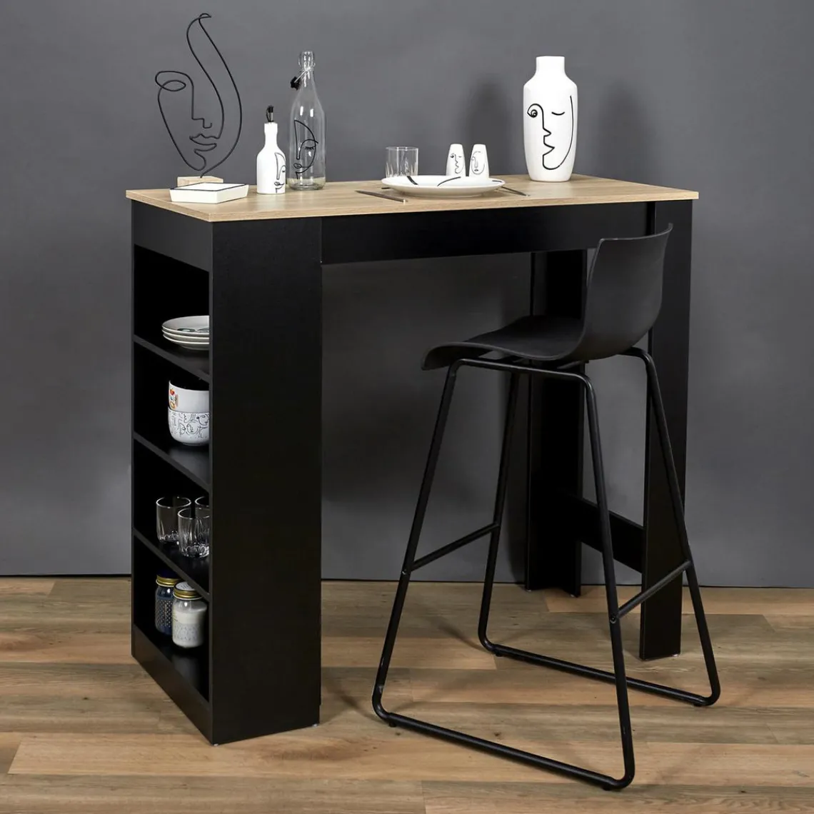 3S. x Home Table De Bar Mange Debout Avec Étagères Cheers Discount