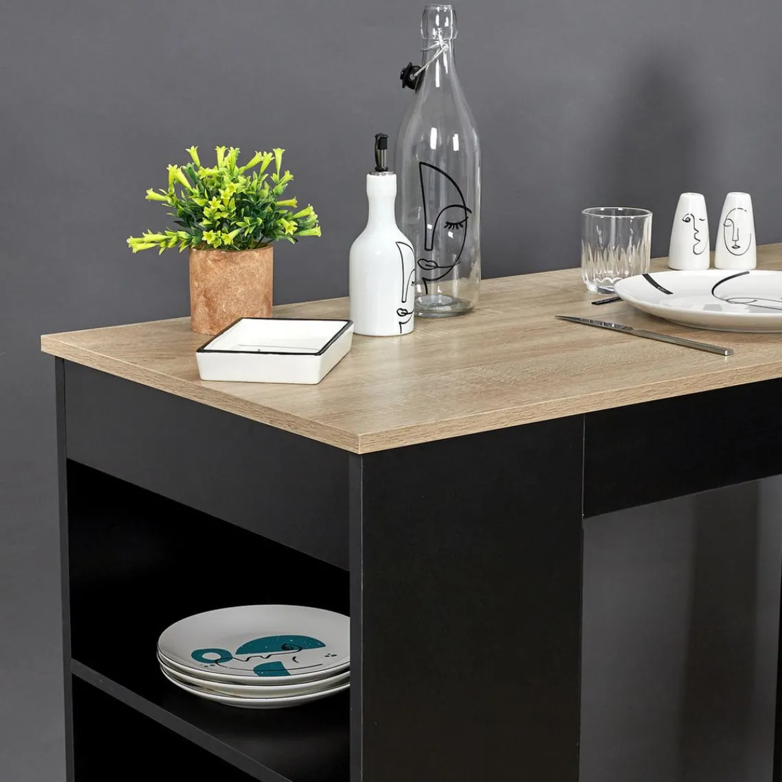 3S. x Home Table De Bar Mange Debout Avec Étagères Cheers Discount