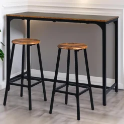 3S. x Home Table de bar style industriel avec ses 2 tabourets Jostin Bois et Métal Noir
