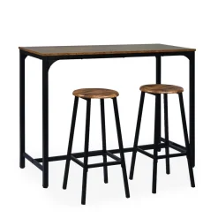 3S. x Home Table de bar style industriel avec ses 2 tabourets Jostin Bois et Métal Noir