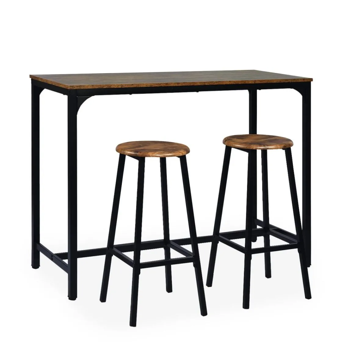 3S. x Home Table de bar style industriel avec ses 2 tabourets Jostin Bois et Métal Noir