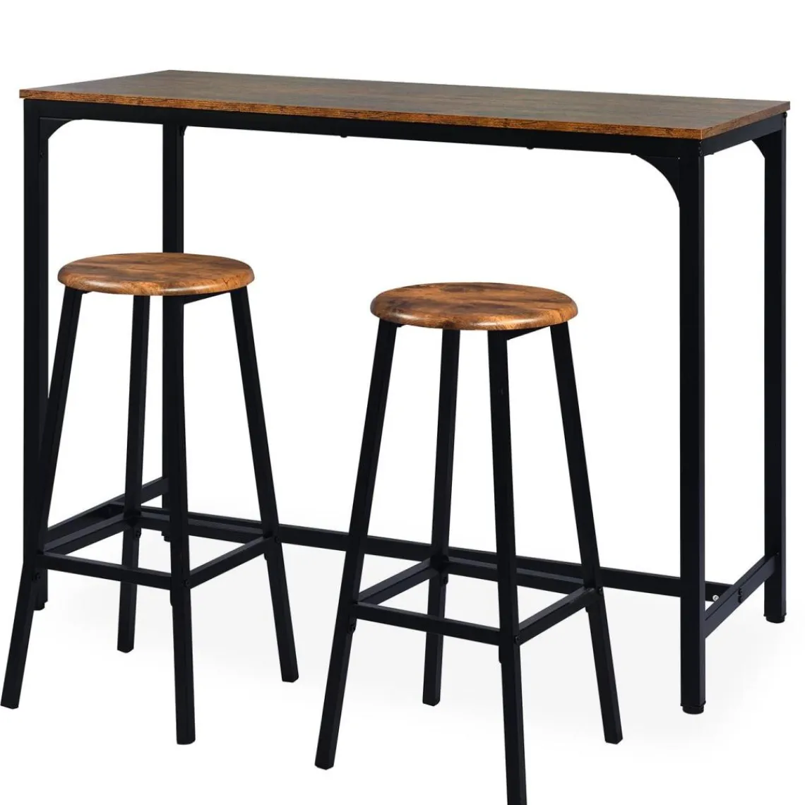 3S. x Home Table de bar style industriel avec ses 2 tabourets Jostin Bois et Métal Noir