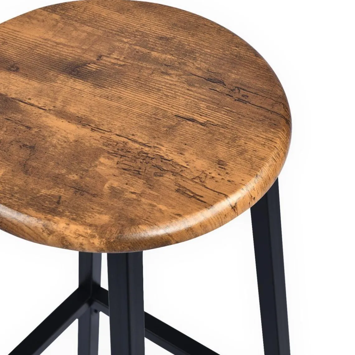 3S. x Home Table de bar style industriel avec ses 2 tabourets Jostin Bois et Métal Noir