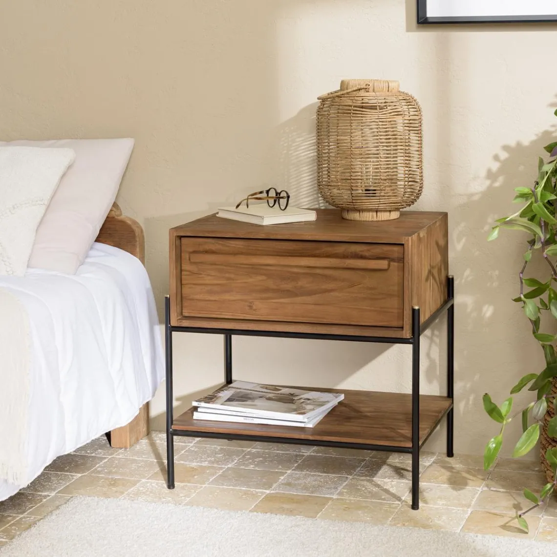 Macabane Table de chevet 1 niche bois de teck recyclé Clearance