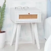 3S. x Home Table de chevet 1 tiroir avec cannage Dalgora Blanc Clearance