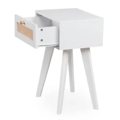 3S. x Home Table de chevet 1 tiroir avec cannage Dalgora Blanc Clearance