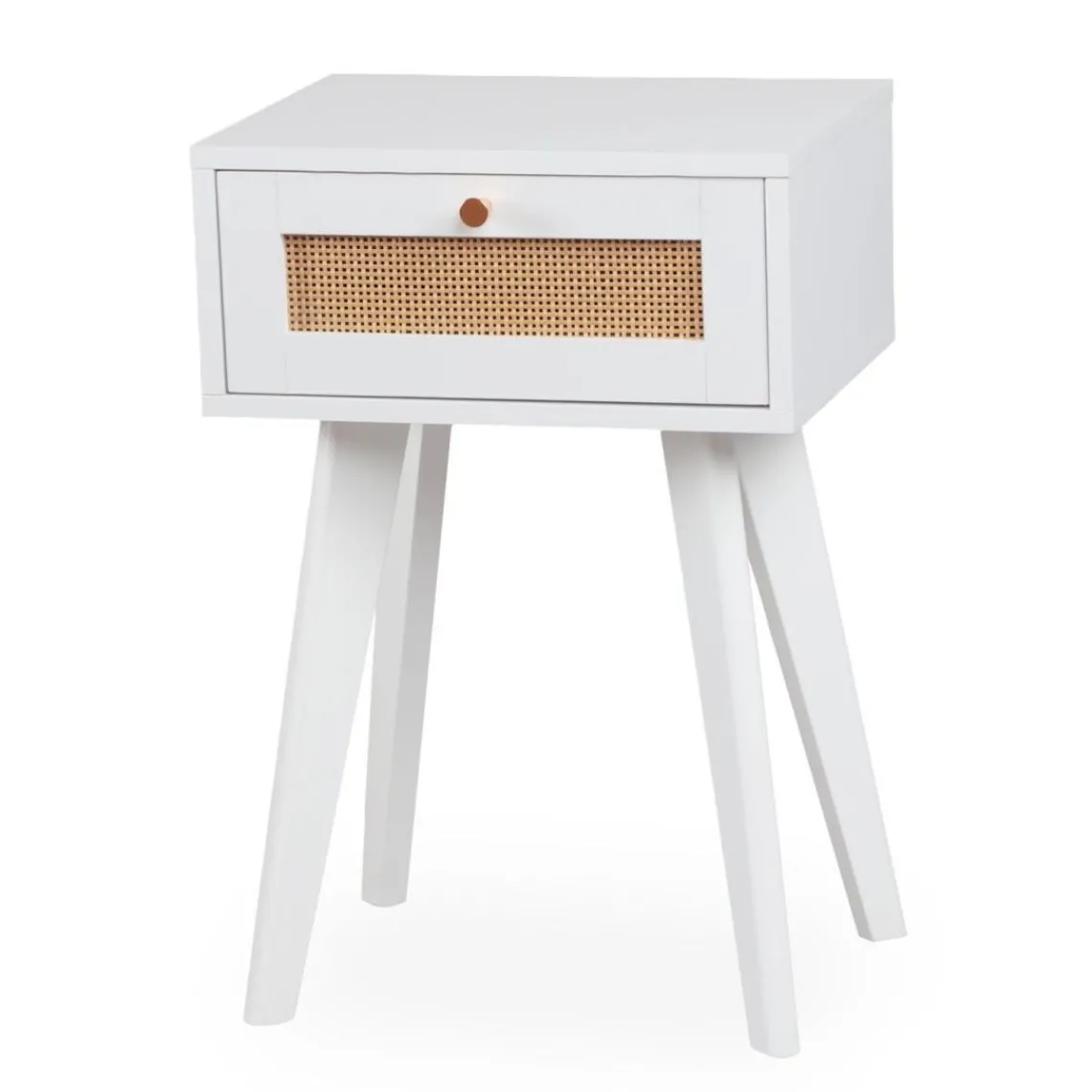 3S. x Home Table de chevet 1 tiroir avec cannage Dalgora Blanc Clearance
