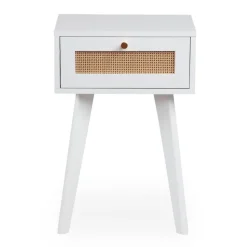 3S. x Home Table de chevet 1 tiroir avec cannage Dalgora Blanc Clearance