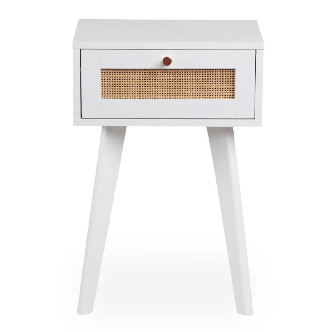 3S. x Home Table de chevet 1 tiroir avec cannage Dalgora Blanc Clearance