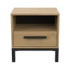 Calicosy Table de Chevet 1 tiroir et 1 niche décor chêne et noir mat New