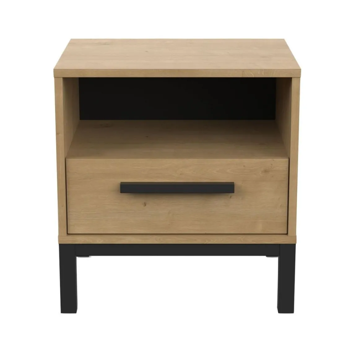 Calicosy Table de Chevet 1 tiroir et 1 niche décor chêne et noir mat New