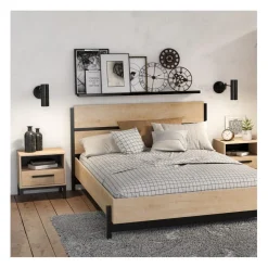 Calicosy Table de Chevet 1 tiroir et 1 niche décor chêne et noir mat New