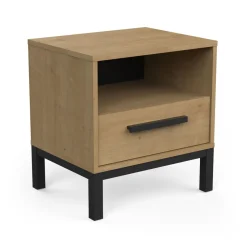 Calicosy Table de Chevet 1 tiroir et 1 niche décor chêne et noir mat New