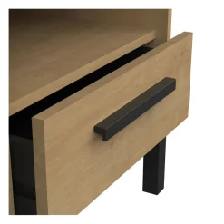 Calicosy Table de Chevet 1 tiroir et 1 niche décor chêne et noir mat New