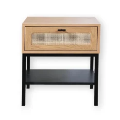 Calicosy Table de Chevet 1 Tiroir Rotin avec Étagère en bois Beige