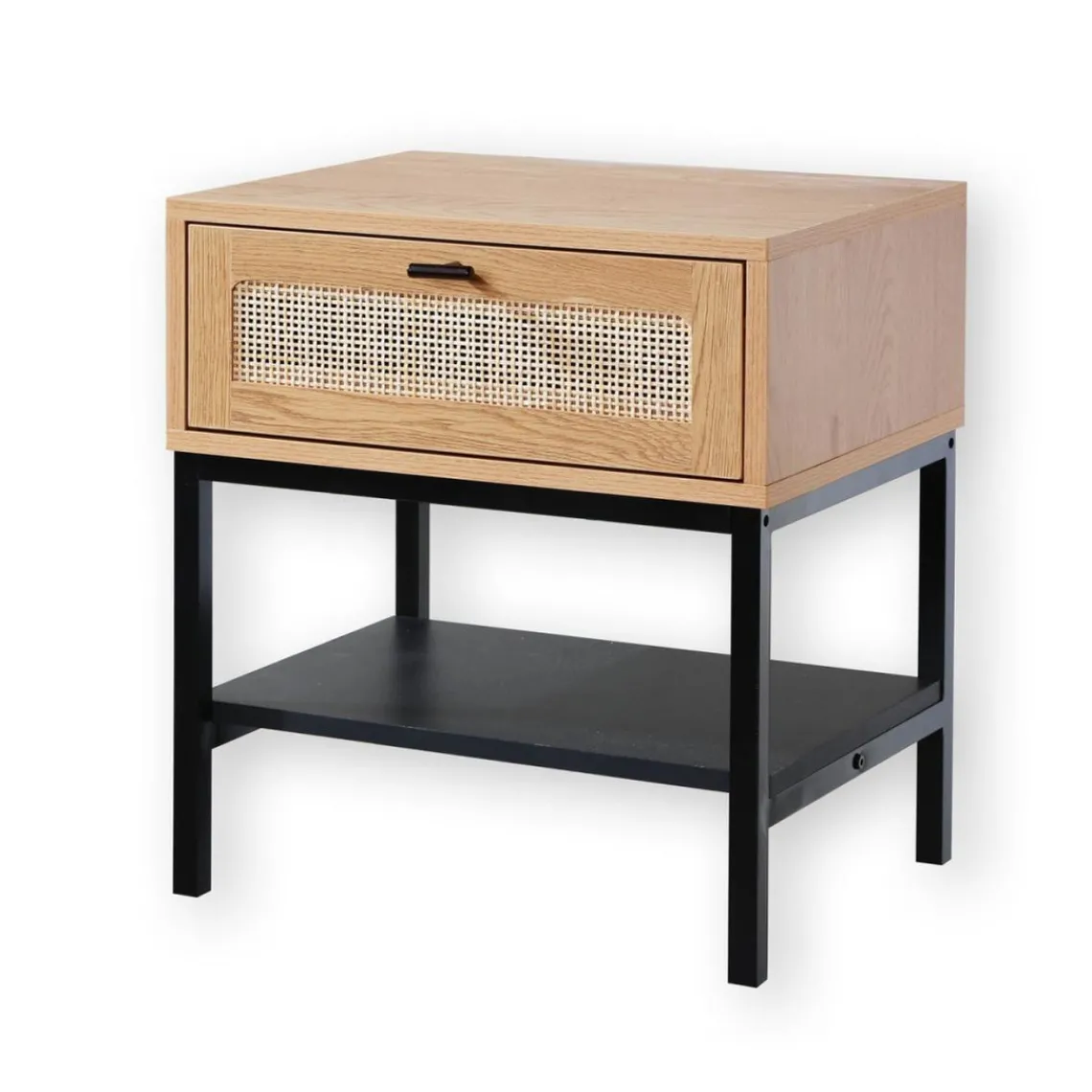Calicosy Table de Chevet 1 Tiroir Rotin avec Étagère en bois Beige