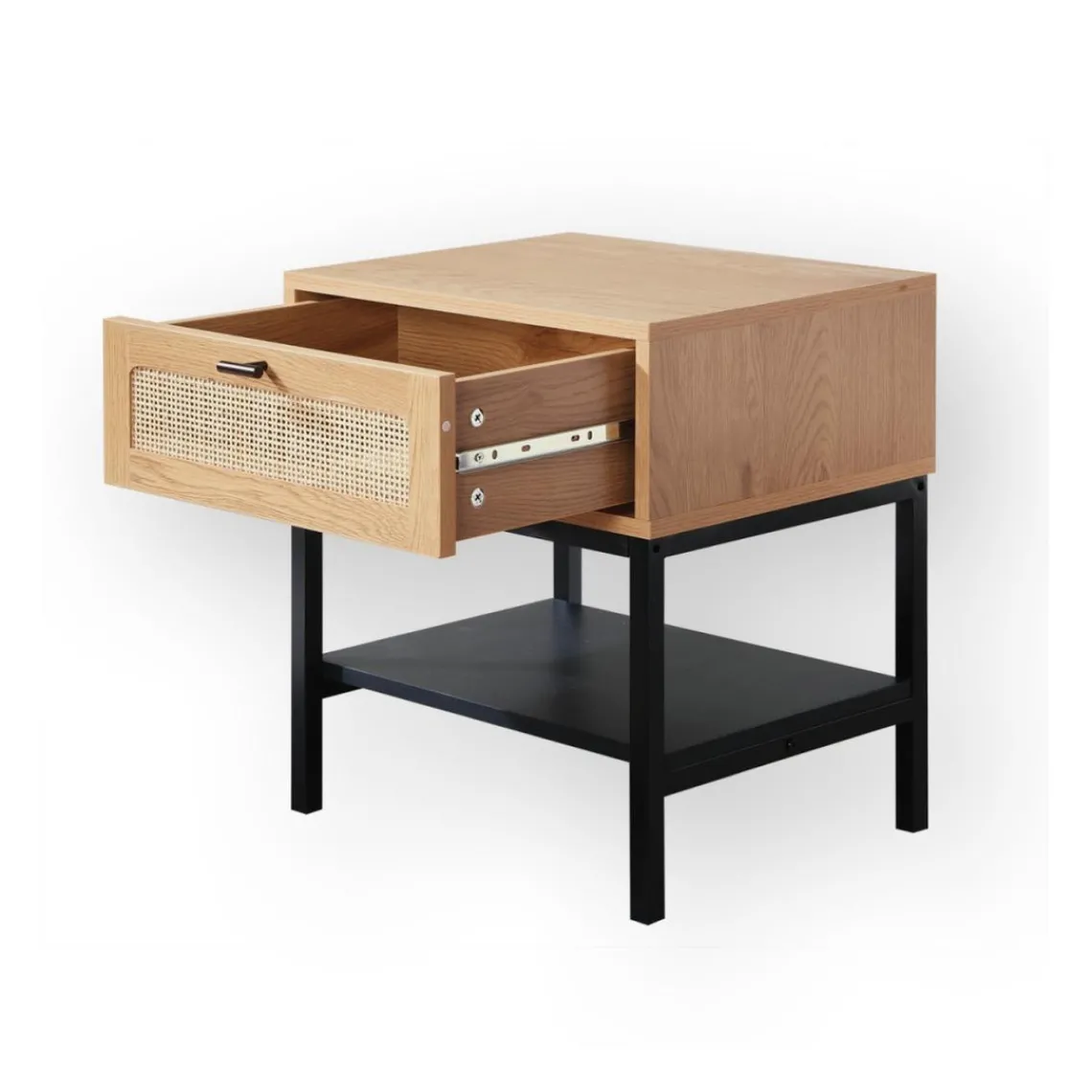 Calicosy Table de Chevet 1 Tiroir Rotin avec Étagère en bois Beige