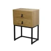 Calicosy Table de Chevet 2 tiroirs pieds métal effet chêne en bois Beige