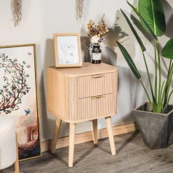 3S. x Home Table de Chevet 2 Tiroirs Naturel en Bois Best