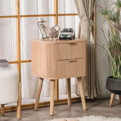 3S. x Home Table de Chevet 2 Tiroirs Naturel en Bois Best