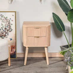 3S. x Home Table de Chevet 2 Tiroirs Naturel en Bois Best