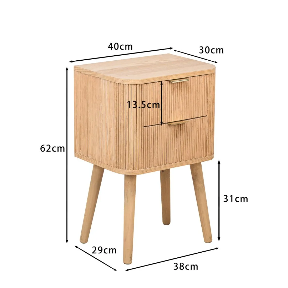3S. x Home Table de Chevet 2 Tiroirs Naturel en Bois Best