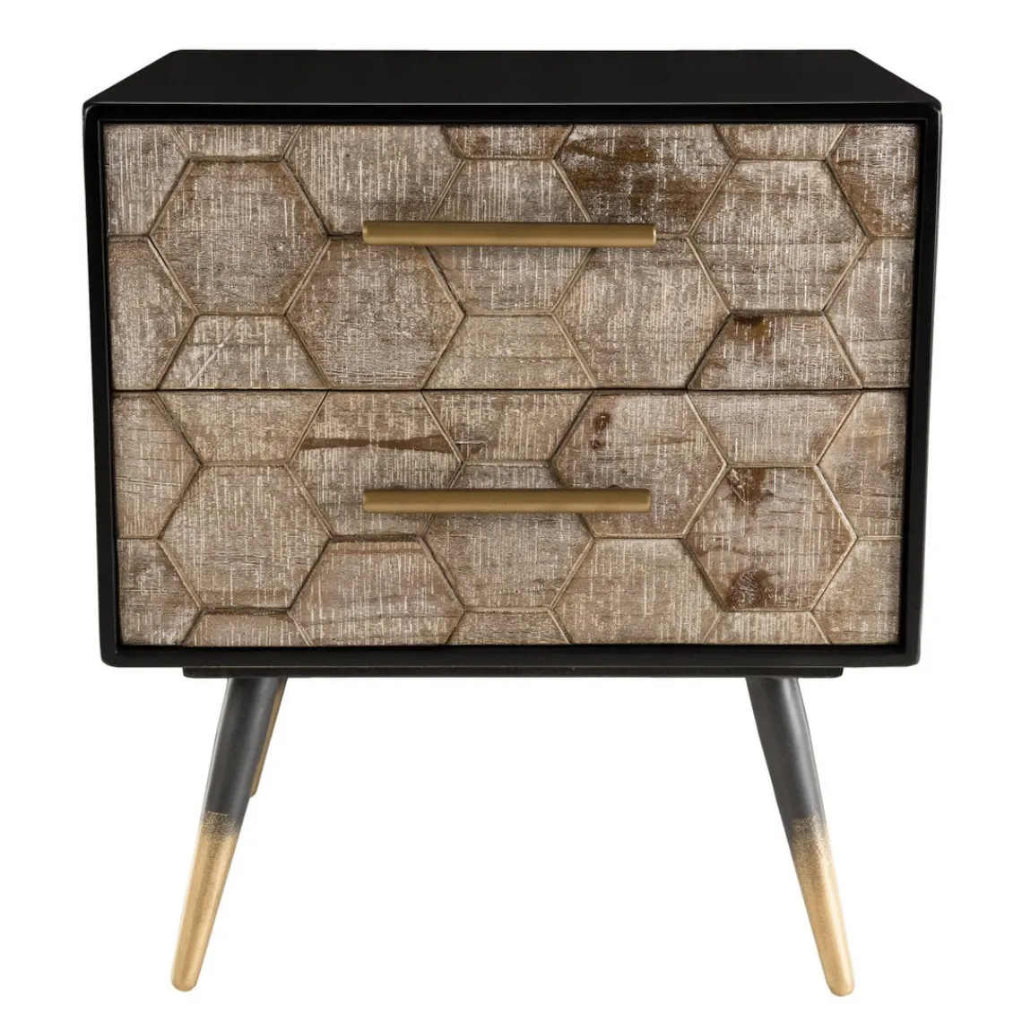 Macabane Table de chevet 2 tiroirs scandinave en Sapin et métal - DEBBIE Online