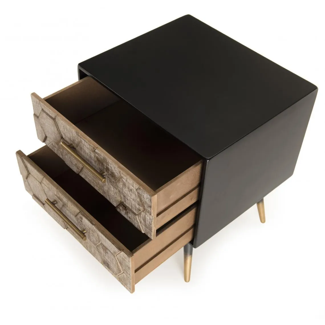 Macabane Table de chevet 2 tiroirs scandinave en Sapin et métal - DEBBIE Online