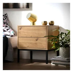 Calicosy Table de Chevet 2 Tiroirs Décor Bois en bois Beige Discount