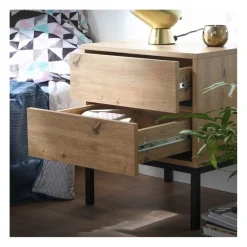 Calicosy Table de Chevet 2 Tiroirs Décor Bois en bois Beige Discount