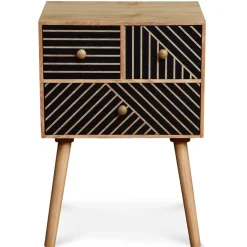 3S. x Home Table de chevet 3 tiroirs Gerald Bois et Noir