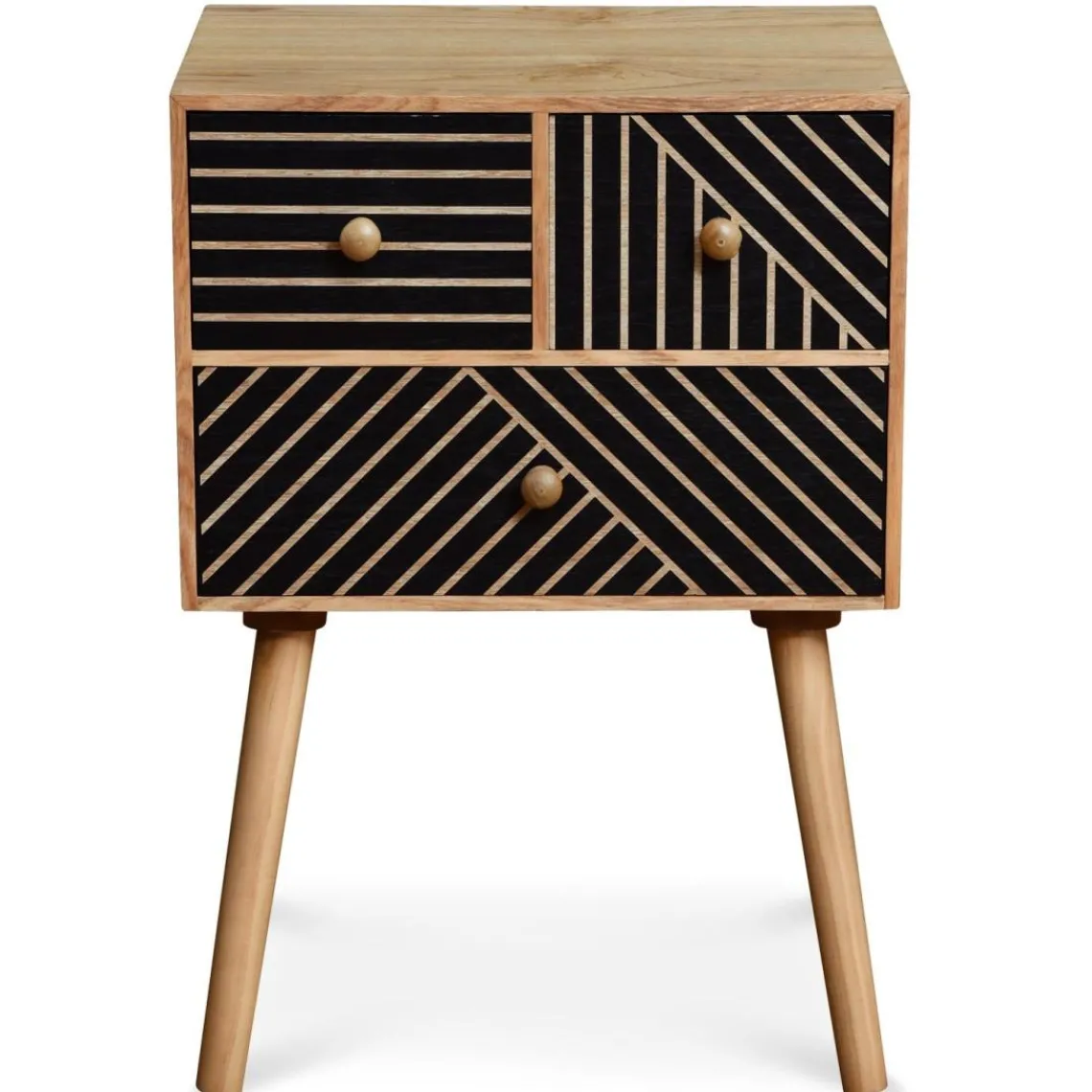 3S. x Home Table de chevet 3 tiroirs Gerald Bois et Noir