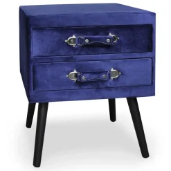 3S. x Home Table de chevet 2 tiroirs Bardo Velours Bleu Sale