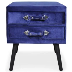 3S. x Home Table de chevet 2 tiroirs Bardo Velours Bleu Sale