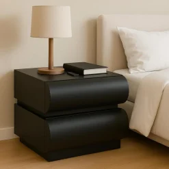 3S. x Home Table de chevet avec 2 tiroirs arrondis Mezade Noir Outlet