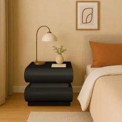 3S. x Home Table de chevet avec 2 tiroirs arrondis Mezade Noir Outlet