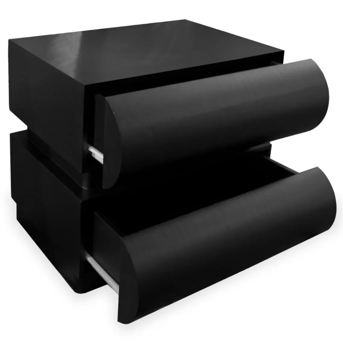 3S. x Home Table de chevet avec 2 tiroirs arrondis Mezade Noir Outlet