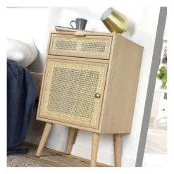 Calicosy Table de chevet avec cannage en rotin naturel Best