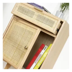 Calicosy Table de chevet avec cannage en rotin naturel Best